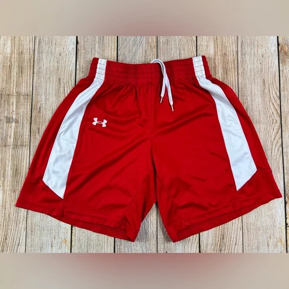 Mens Under Armour Red White Athletic Gym Shorts Size Small - Picture 1 of 6